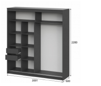 Шкаф-купе ШКП-3 2000 мм графит (СВ) в Сухом Логу - suhoj-log.mebel-e96.ru