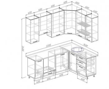 Угловой кухонный гарнитур Антрацит 2200х1600 мм в Сухом Логу - suhoj-log.mebel-e96.ru