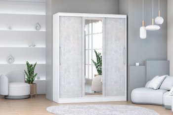 Шкаф-купе 1700 мм 3-х дверный с 1-м зеркалом (арт. 012) белый/цемент (Диал) в Сухом Логу - suhoj-log.mebel-e96.ru