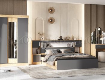 Спальный гарнитур Бася крафт/графит (Миф) в Сухом Логу - suhoj-log.mebel-e96.ru