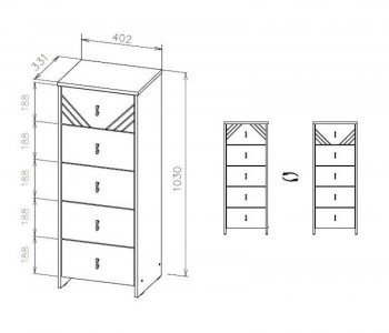 Комод (5 ящиков) Байкал Графит/Дуб золотой (СВ) в Сухом Логу - suhoj-log.mebel-e96.ru