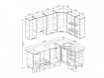 Угловой кухонный гарнитур Дели 2200х1600 мм в Сухом Логу - suhoj-log.mebel-e96.ru