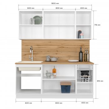 КУхонный гарнитур Эстетик 1800 мм белый (Сурская) в Сухом Логу - suhoj-log.mebel-e96.ru