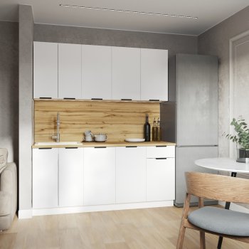 КУхонный гарнитур Эстетик 1800 мм белый (Сурская) в Сухом Логу - suhoj-log.mebel-e96.ru