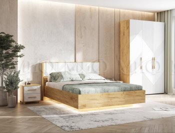 Кровать парящая с ПМ Ирис белый/дуб крафт (Миф) в Сухом Логу - suhoj-log.mebel-e96.ru