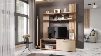 Стенка Каролина Дуб Вотан/Кашемир (Лин) в Сухом Логу - suhoj-log.mebel-e96.ru