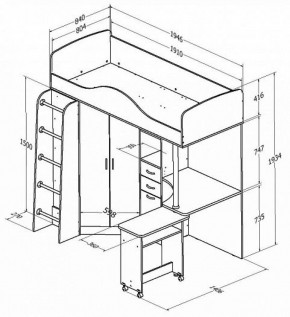 Кровать-чердак Теремок-1 Дуб молочный/Голубой в Сухом Логу - suhoj-log.mebel-e96.ru