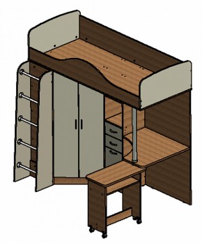 Кровать-чердак Теремок-1 Дуб молочный/Голубой в Сухом Логу - suhoj-log.mebel-e96.ru