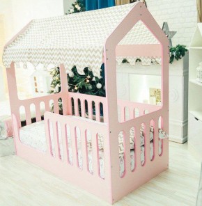 Кроватка-домик без ящика 800*1600 (Розовый) в Сухом Логу - suhoj-log.mebel-e96.ru