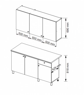 Кухонный гарнитур POINT 1500 мм (Гор) в Сухом Логу - suhoj-log.mebel-e96.ru