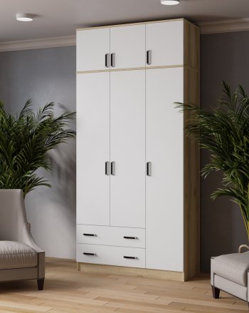 Шкаф Лагуна с антресолью делано/белый (Текс) в Сухом Логу - suhoj-log.mebel-e96.ru