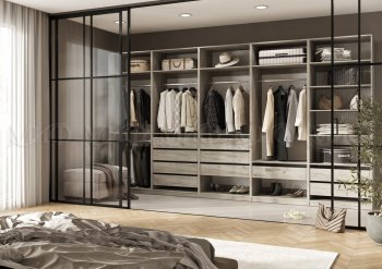 Гардеробная/шкаф 4000 мм Ларго №1 открытая дуб крафт серый (Миф) в Сухом Логу - suhoj-log.mebel-e96.ru