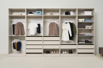 Гардеробная/шкаф 4000 мм Ларго №1 открытая Кашемир (Миф) в Сухом Логу - suhoj-log.mebel-e96.ru