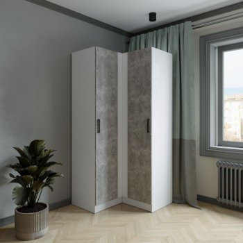 Шкаф угловой Ларс (угол прямой), Белый/Ателье светлое (Микон) в Сухом Логу - suhoj-log.mebel-e96.ru