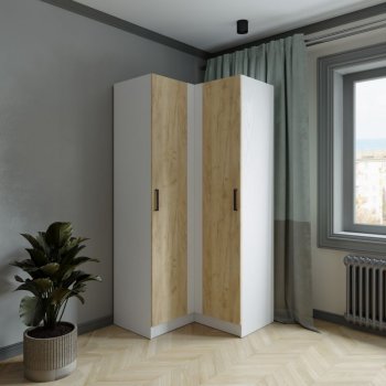 Шкаф угловой Ларс (угол прямой), Белый/Крафт золотой (Микон) в Сухом Логу - suhoj-log.mebel-e96.ru