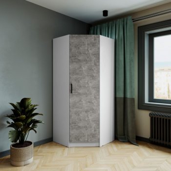 Шкаф угловой Ларс (угол скос), Белый/Ателье светлое (Микон) в Сухом Логу - suhoj-log.mebel-e96.ru