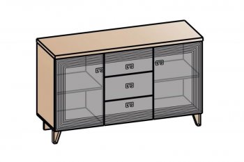 Комод 2дв, 3ящ Лежер КМ-3103 дуб серый/холст вулканический(СанТан) в Сухом Логу - suhoj-log.mebel-e96.ru