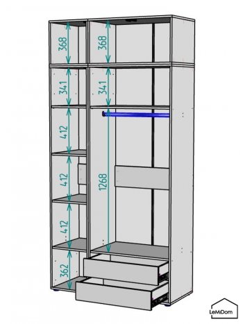 Шкаф с антресолью 1200 мм Linnea MHR-3A-2 2450х1200х510 (ДВ-М 11.1.25) в Сухом Логу - suhoj-log.mebel-e96.ru