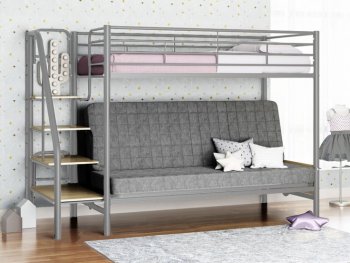 Кровать двухъярусная с диваном Мадлен-3 серый/серый/ясень шимо светлый в Сухом Логу - suhoj-log.mebel-e96.ru
