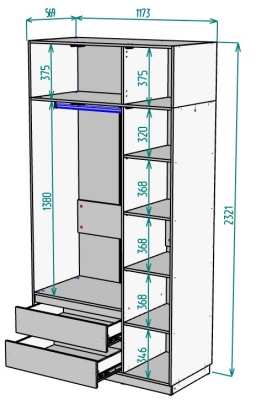 Шкаф 1200 мм Мальта light H298 + Антресоль HA3 в Сухом Логу - suhoj-log.mebel-e96.ru