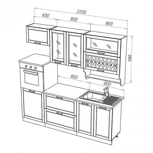 Кухонный гарнитур Милано 2200 мм Ком. №3 (Миф) в Сухом Логу - suhoj-log.mebel-e96.ru