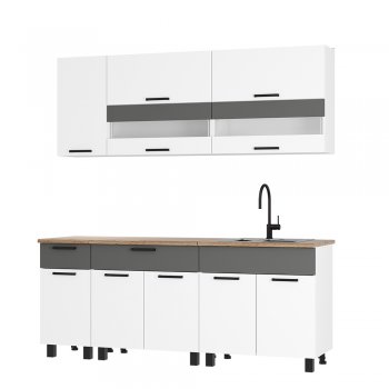 Кухонный гарнитур Монтана 2000 мм белый/графит (БТС) в Сухом Логу - suhoj-log.mebel-e96.ru