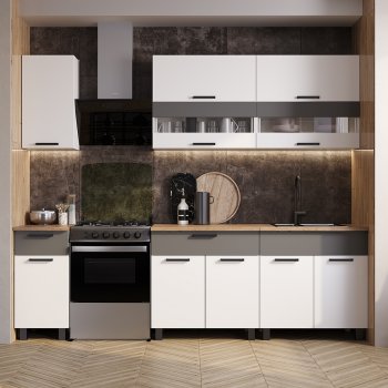 Кухонный гарнитур Монтана 2000 мм белый/графит (БТС) в Сухом Логу - suhoj-log.mebel-e96.ru