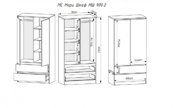Шкаф 900 мм с антресолью Мори 900.2 графит (ДСВ) в Сухом Логу - suhoj-log.mebel-e96.ru