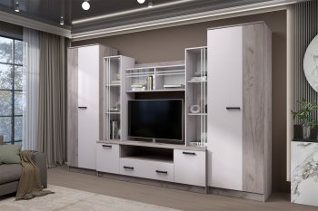 Стенка Николь-2 крафт серый/кашемир (Зарон) в Сухом Логу - suhoj-log.mebel-e96.ru