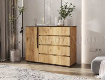 Комод 1 дверь 4 ящика (1200) Норд, дуб крафт (Миф) в Сухом Логу - suhoj-log.mebel-e96.ru