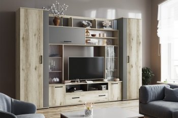Гостиная Оскар-18-2 дуб делано/графит (Текс) в Сухом Логу - suhoj-log.mebel-e96.ru