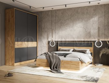 Кровать парящая с ПМ Роджина крафт/графит (Миф) в Сухом Логу - suhoj-log.mebel-e96.ru