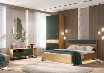 Спальный гарнитур Роджина крафт/изумрудный, модульный (Миф) в Сухом Логу - suhoj-log.mebel-e96.ru