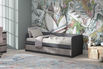 Кровать Соната 900 графит/крафт серый (Зарон) в Сухом Логу - suhoj-log.mebel-e96.ru