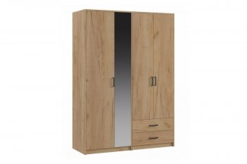 Шкаф 1500 мм  4-х ств. с зеркалом 2 ящ. SVETLANA LOFT, дуб золотой (Генезис) в Сухом Логу - suhoj-log.mebel-e96.ru