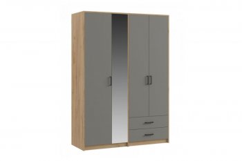 Шкаф 1500 мм  4-х ств. с зеркалом 2 ящ. SVETLANA LOFT, Дуб золотой/Серый (Генезис) в Сухом Логу - suhoj-log.mebel-e96.ru